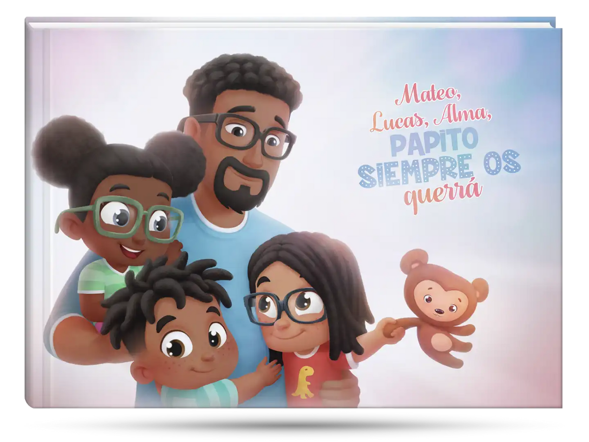 La portada del libro personalizado para papá y sus hijos.
