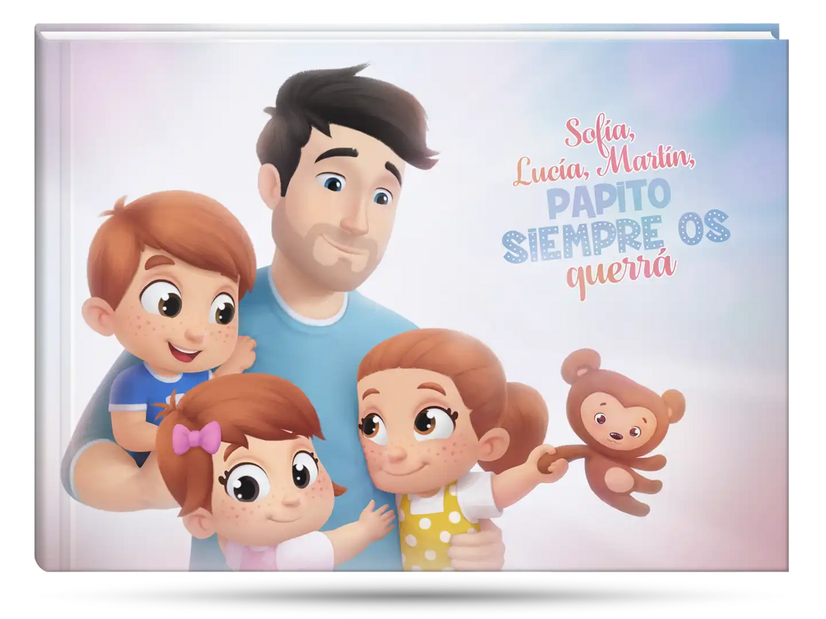 La portada del libro personalizado para papá y sus hijos.
