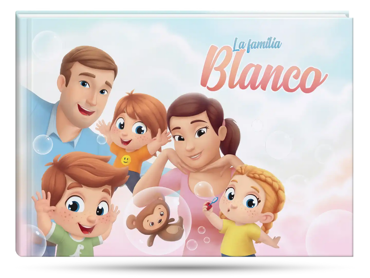 El libro familiar con ilustraciones personalizadas disponible para tres niños es el mejor regalo de Navidad.