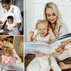 Las mamás leyendo su libro personalizado a sus hijos y están contentas con su significativo regalo de cumpleaños.