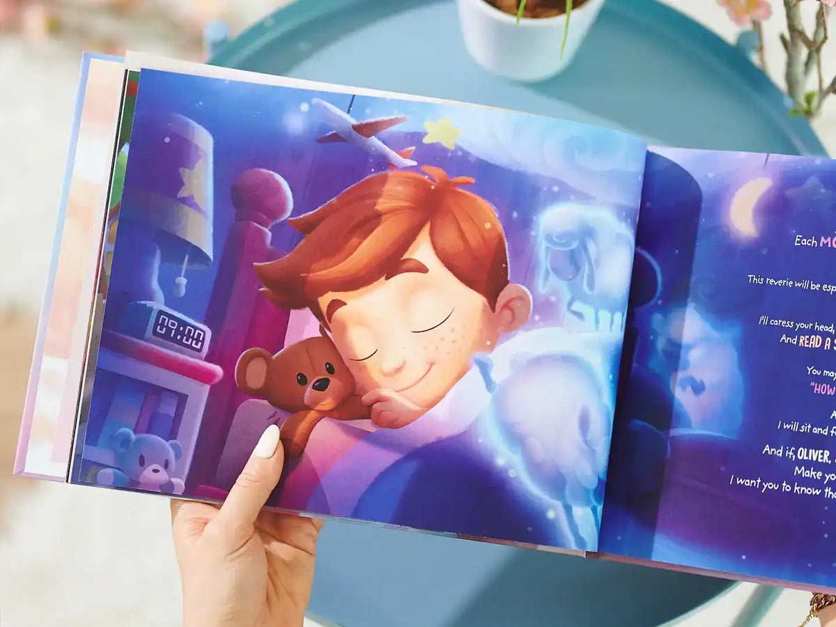 Una ilustración de un libro personalizado para papá y su hijo.