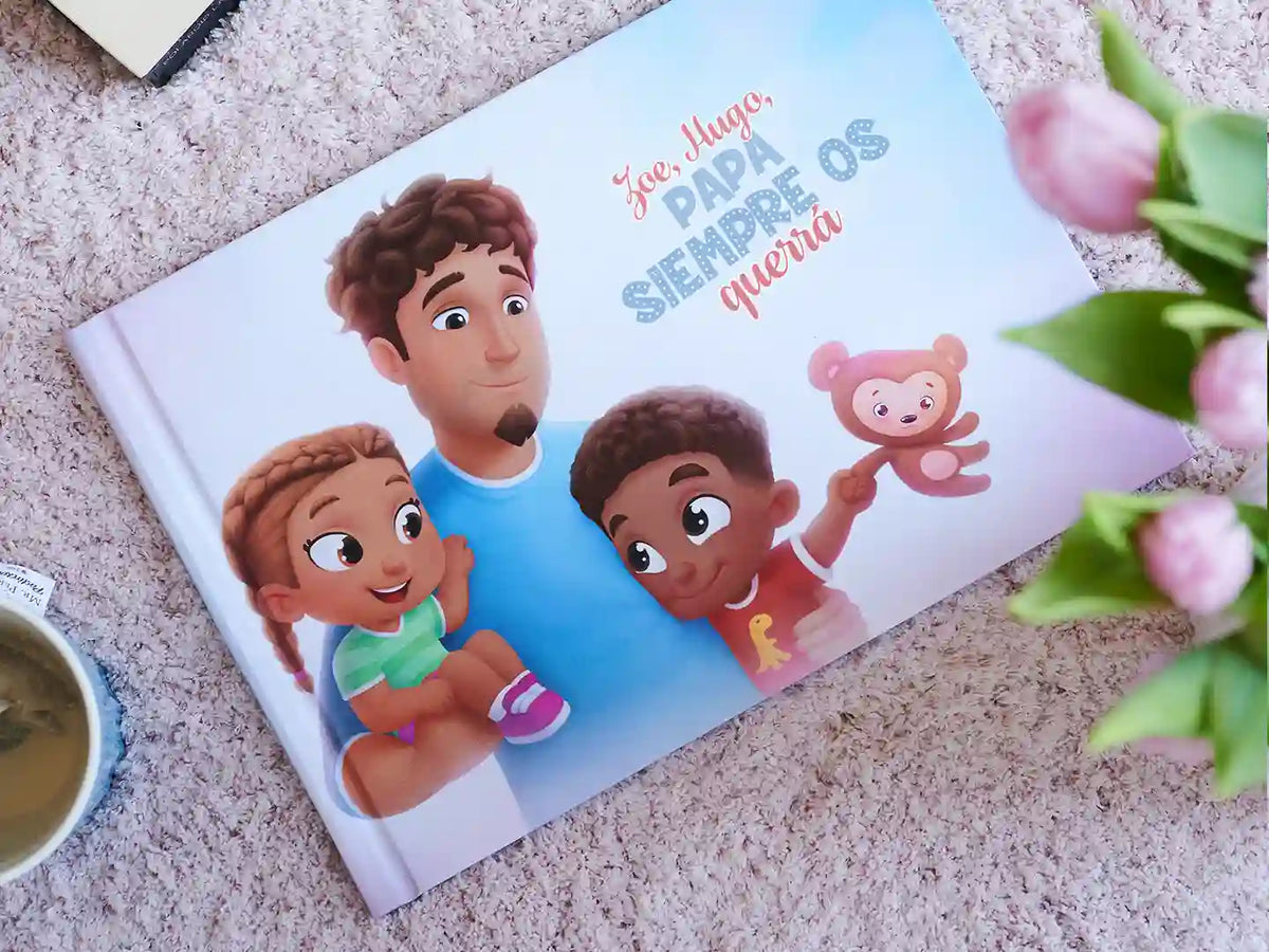 La portada del libro personalizado para papá y sus hijos.