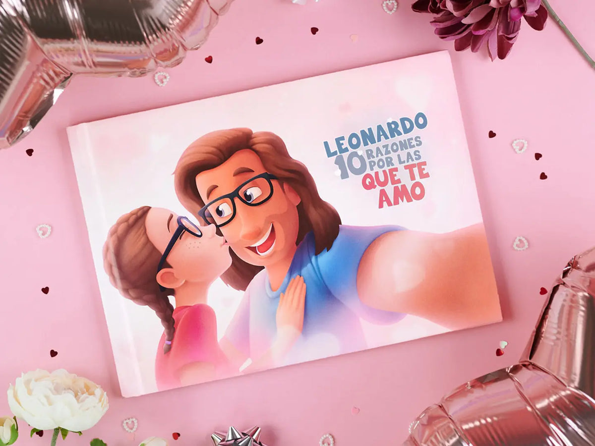 La portada de un libro personalizado para parejas de Hurra Heroes.