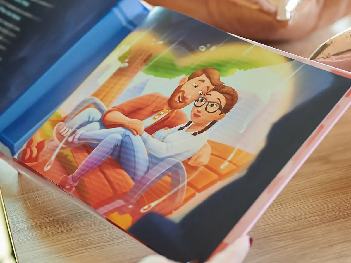 Preciosa ilustración de una pareja de un libro personalizado para parejas que es un gran regalo para el día de San Valentín.